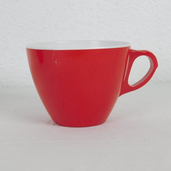 Royalon Melamine Melmac Red White Coffee Tea Cup #304 USA Set of 2 Vintage FLAW - Picture 2 of 12